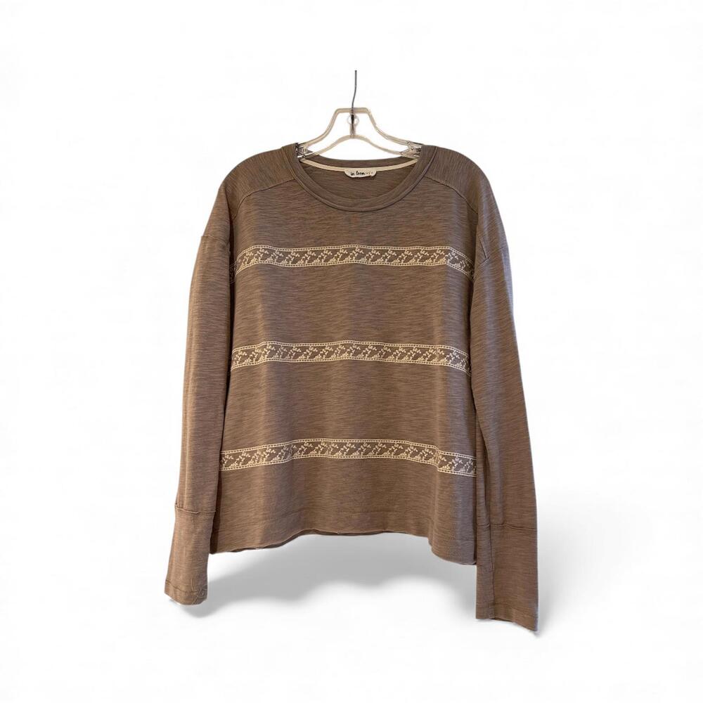 Long Sleeve Brown Women's Top with Patterned Stripes Contemporary Size SM - Picture 2 of 8